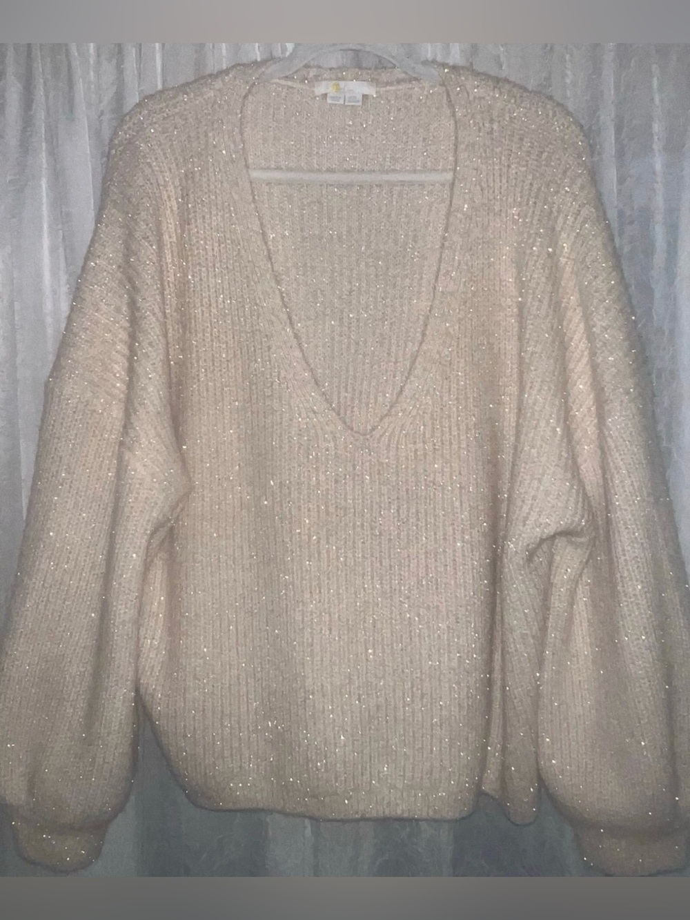 Boden Chunky fluffy V-Neck Wool Alpaca blend with gold Metallic sweater Sz 16/18
